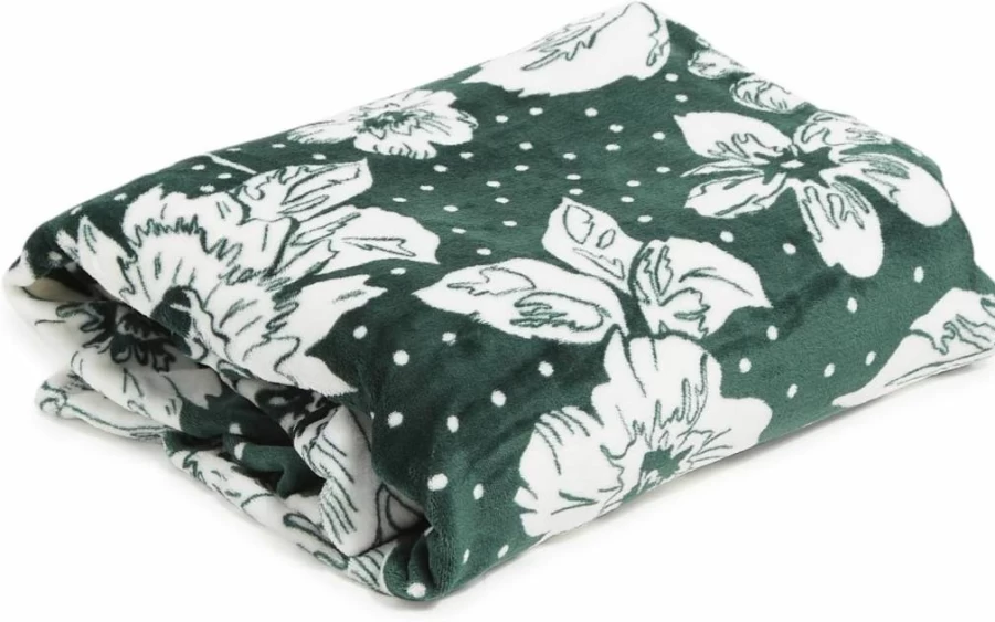Vera Bradley Collegiate Plush XL Throw Blanket - DK Green/White Rain Garden, Multiple Team Options, Soft Cozy Blanket for College Fans