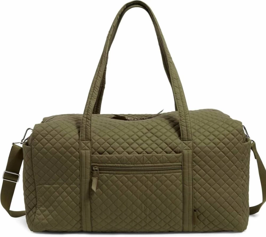 Vera Bradley Recycled Cotton Large Travel Duffel Bag for Women, Eco-Friendly Forever Green One Size Carryall Tote