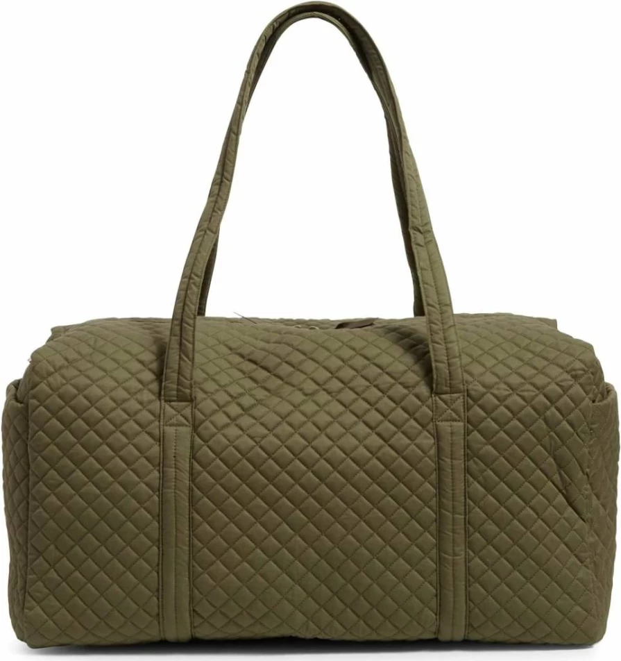 Vera Bradley Recycled Cotton Large Travel Duffel Bag for Women, Eco-Friendly Forever Green One Size Carryall Tote