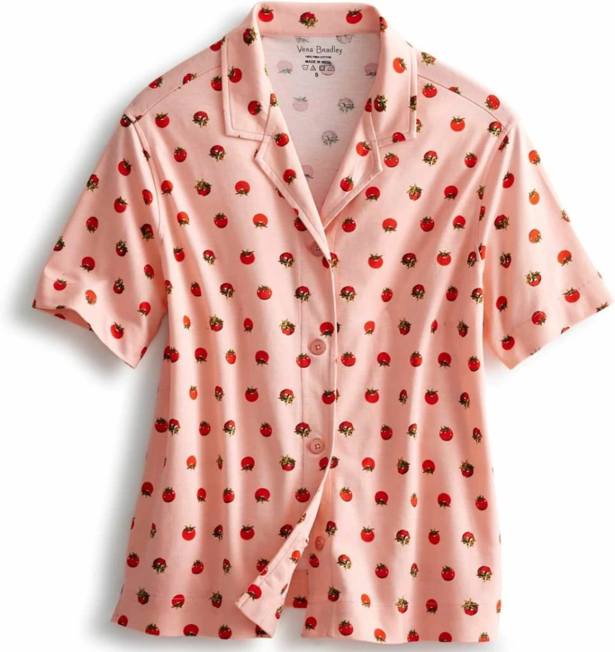 Vera Bradley Women's Soft Cotton Button-Down Pajama Set - Comfortable Sleepwear Lounge Set