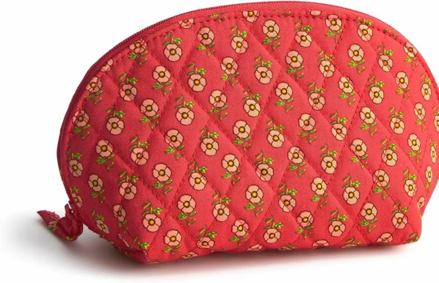 Vera Bradley Tiny Poppies Mini Dome Cosmetic Bag - Premium Cotton Travel Makeup Pouch
