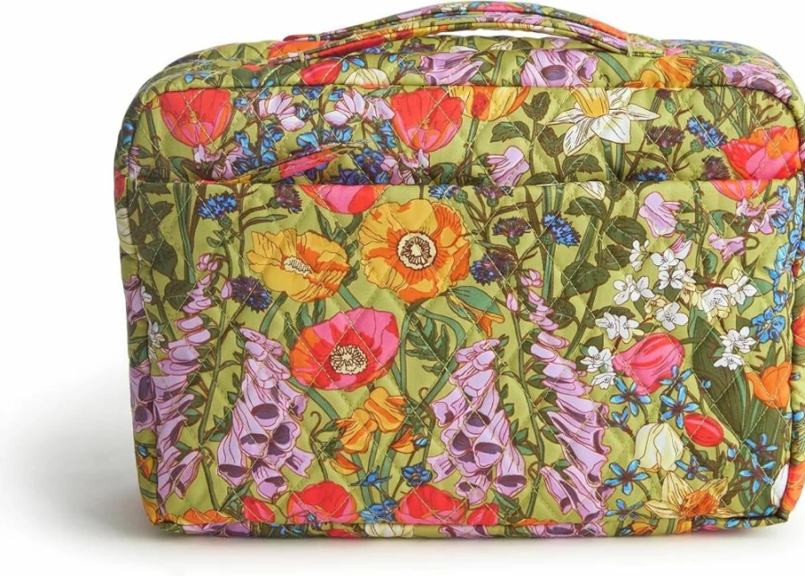 Vera Bradley Meadow Bouquet Cotton Travel Organizer – Lay Flat Premium Toiletry Bag for Essentials