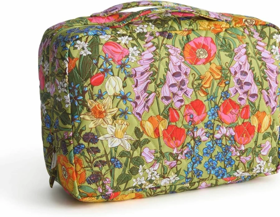 Vera Bradley Meadow Bouquet Cotton Travel Organizer – Lay Flat Premium Toiletry Bag for Essentials