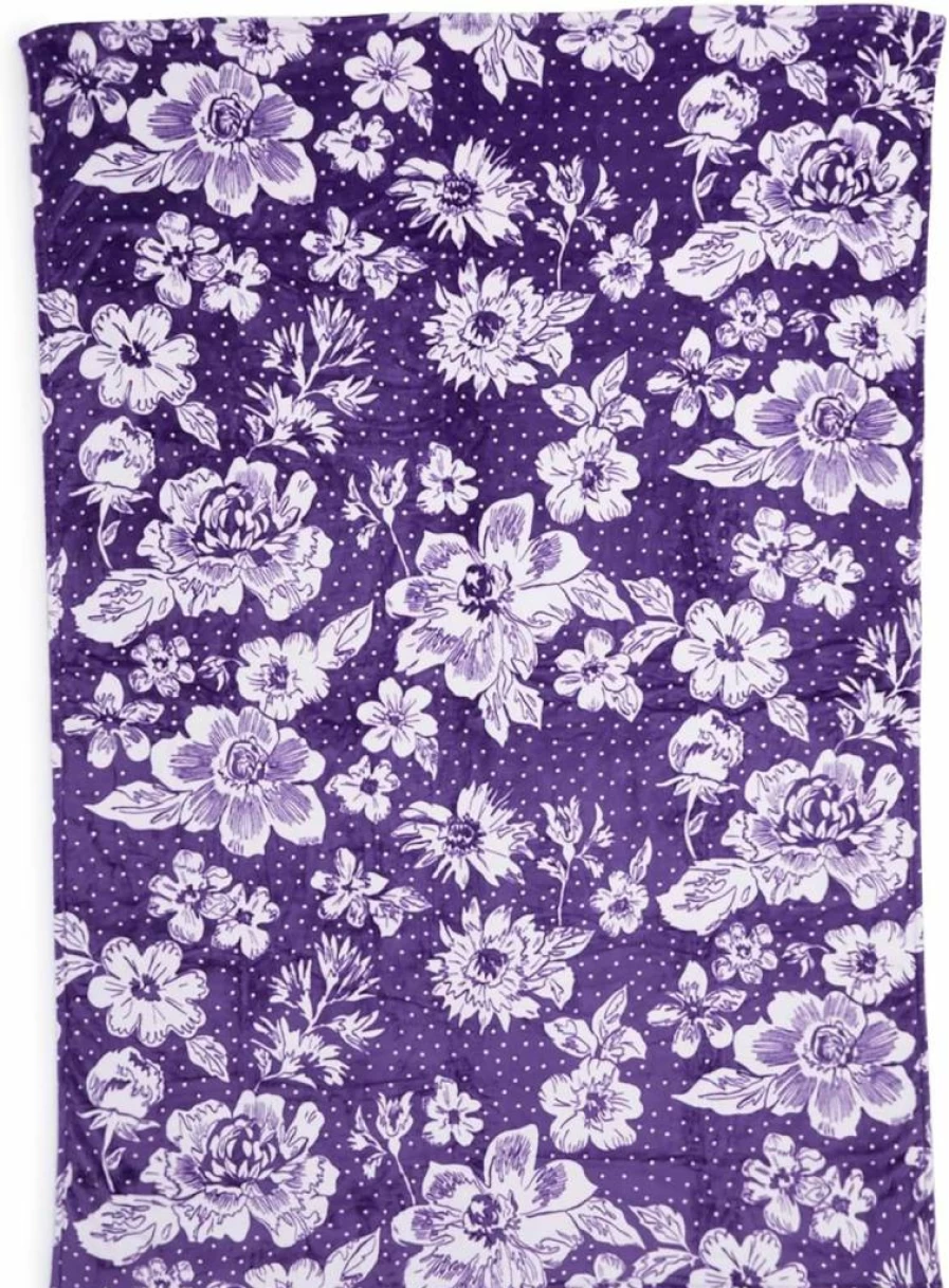 Vera Bradley Collegiate Plush XL Throw Blanket - Purple & White Rain Garden Design, Multiple Team Options
