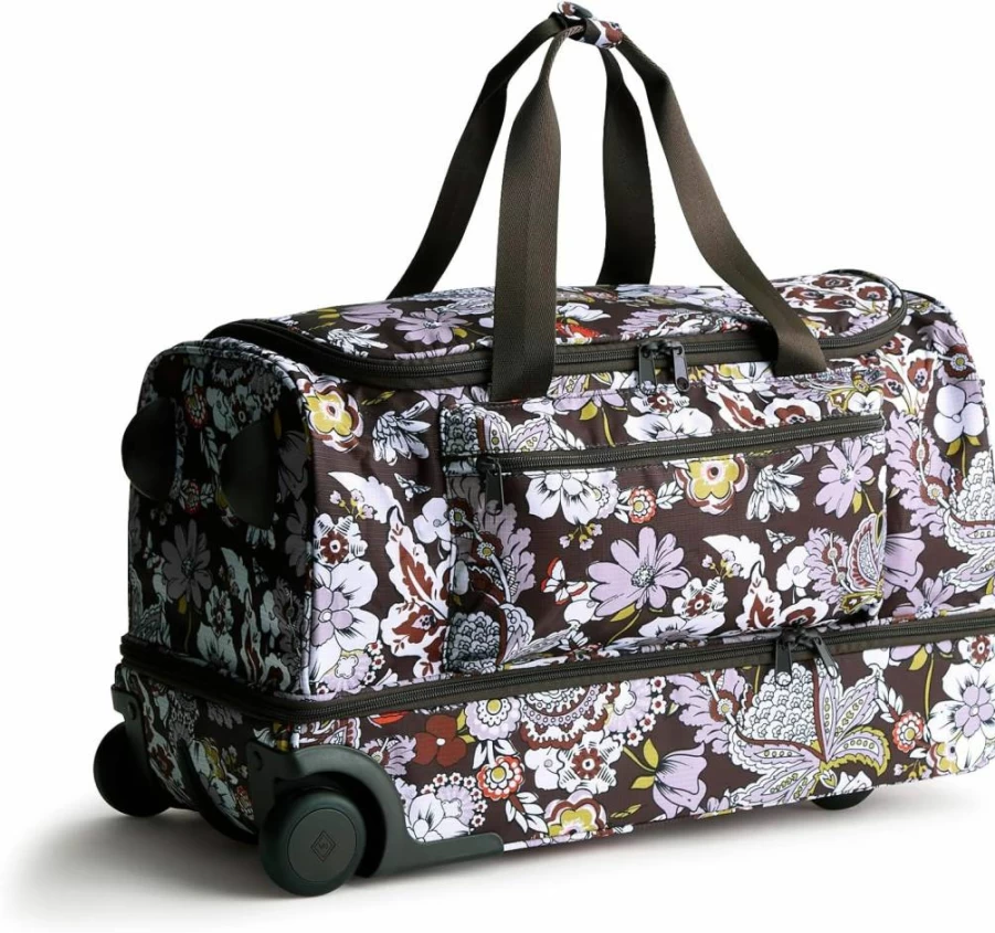 Vera Bradley Women's Lightweight Ripstop Rolling Duffel Bag - Spacious Travel Duffle with Wheels for Women, Stylish Carry-On Luggage