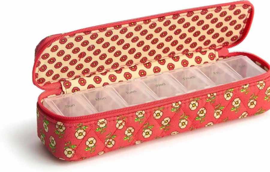 Vera Bradley Tiny Poppies Cotton Travel Pill Organizer Case – Premium Portable Medicine Holder