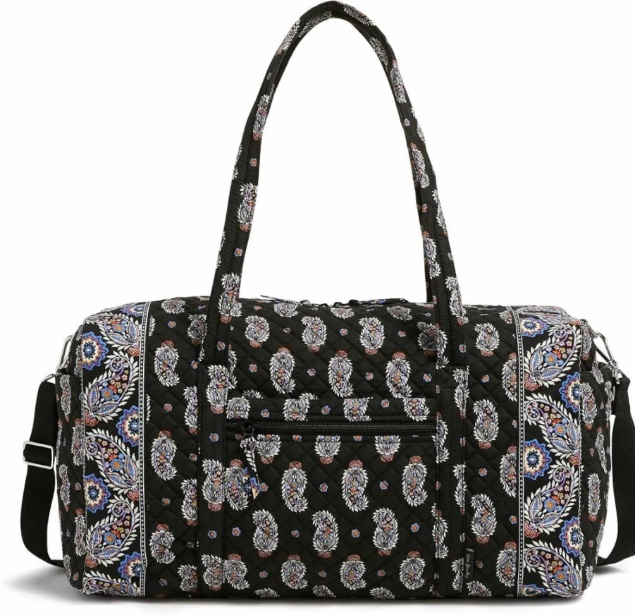 Vera Bradley Twilight Vines Large Cotton Travel Duffel Bag for Women, Spacious Weekend Overnight Tote, Lightweight Vintage Floral Carryall