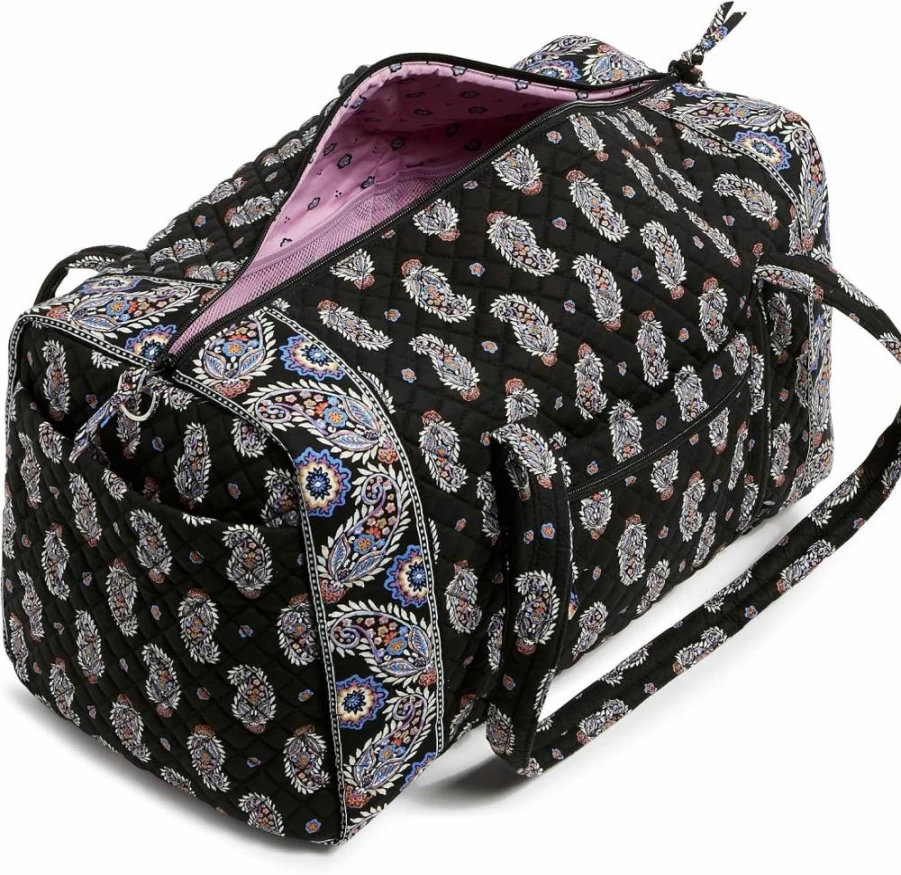 Vera Bradley Twilight Vines Large Cotton Travel Duffel Bag for Women, Spacious Weekend Overnight Tote, Lightweight Vintage Floral Carryall