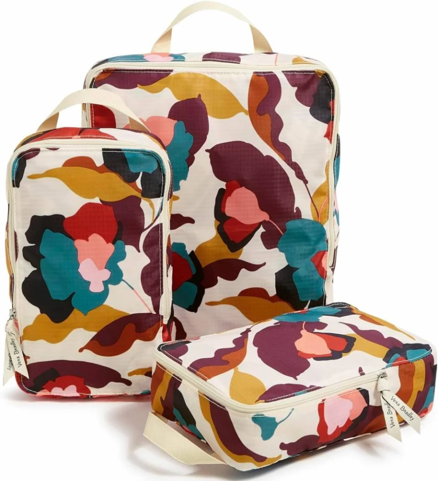 Vera Bradley Magnifique Leaf Compression Packing Cubes Set of 3 | Lightweight Travel Organizers for Luggage & Suitcases