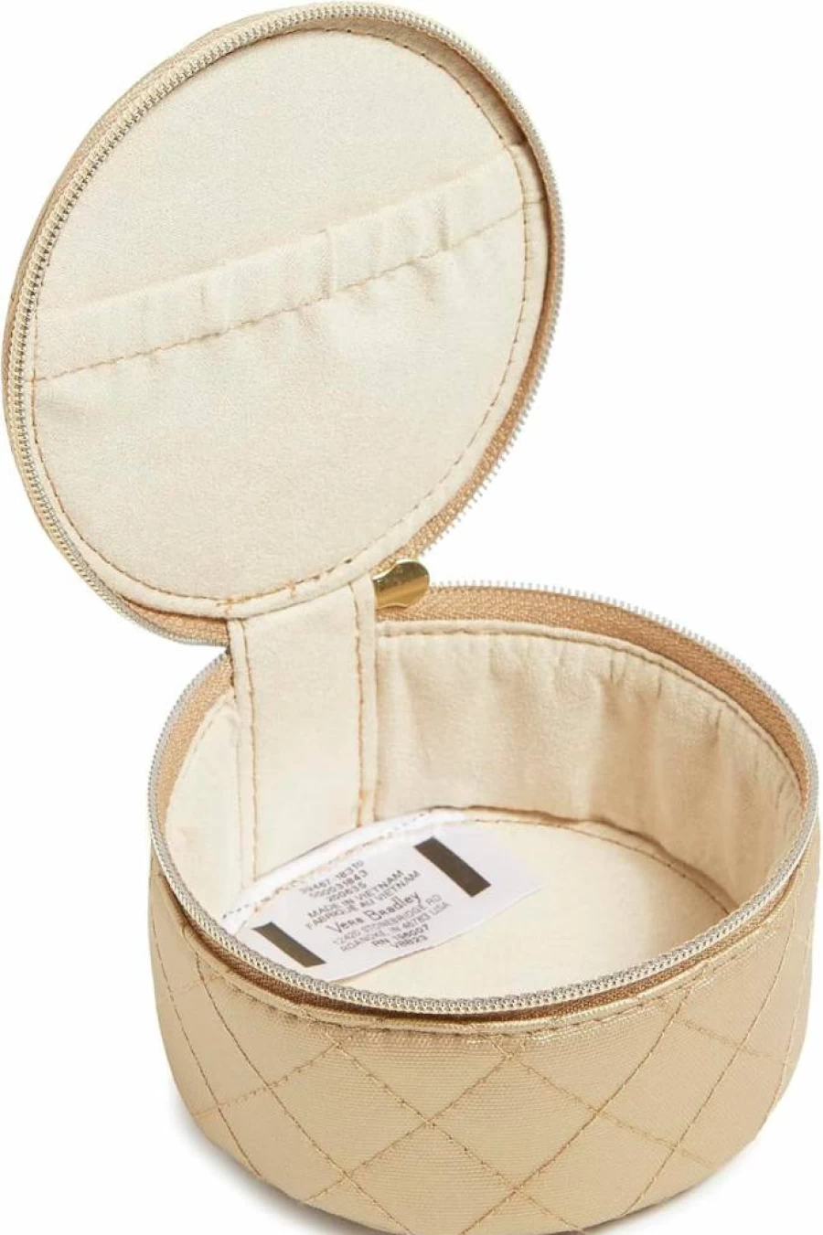 Vera Bradley Women's Travel Jewelry Organizer Case - Round Keepsake Box, Champagne Gold Pearl, One Size