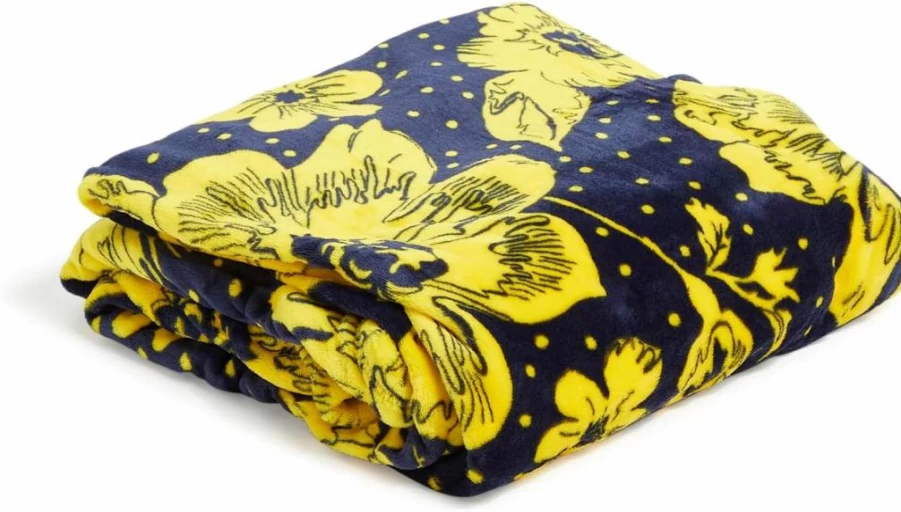 Vera Bradley Collegiate Plush XL Throw Blanket - Navy/Gold Rain Garden Design, Multiple Team Options, Soft Cozy Blanket for College Fans