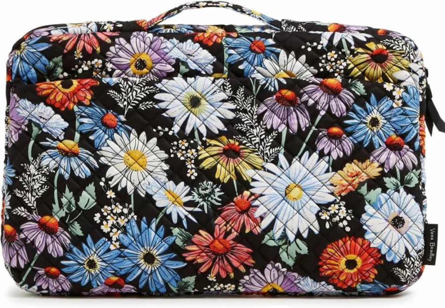 Vera Bradley Women's Daisy Print Cotton Laptop Sleeve Organizer - Lightweight Tech Accessory for 13-15 Inch Laptops