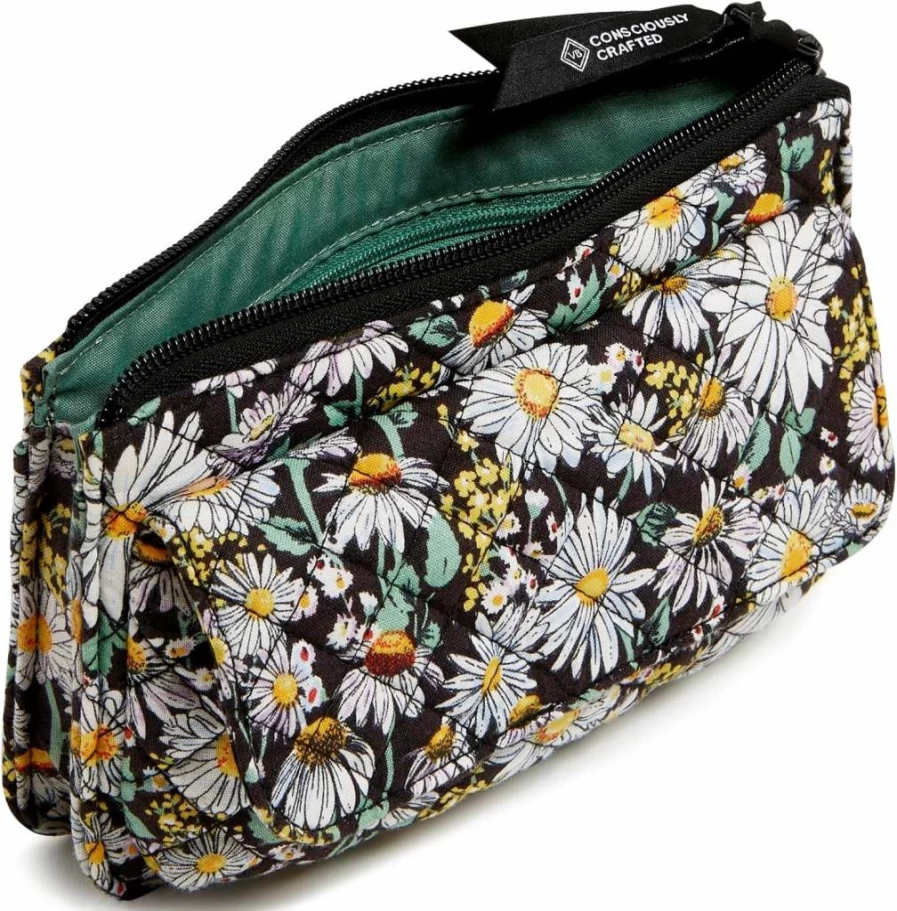 Vera Bradley RFID Blocking Crossbody Wallet Purse in Daisies White Cotton Design
