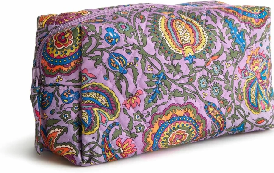 Vera Bradley Women's Large Cotton Cosmetic Case | Travel Makeup Bag | Spacious Toiletry Organizer