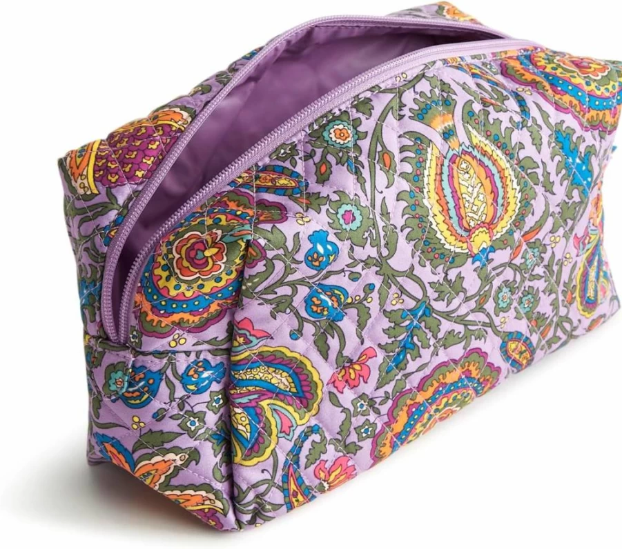 Vera Bradley Women's Large Cotton Cosmetic Case | Travel Makeup Bag | Spacious Toiletry Organizer