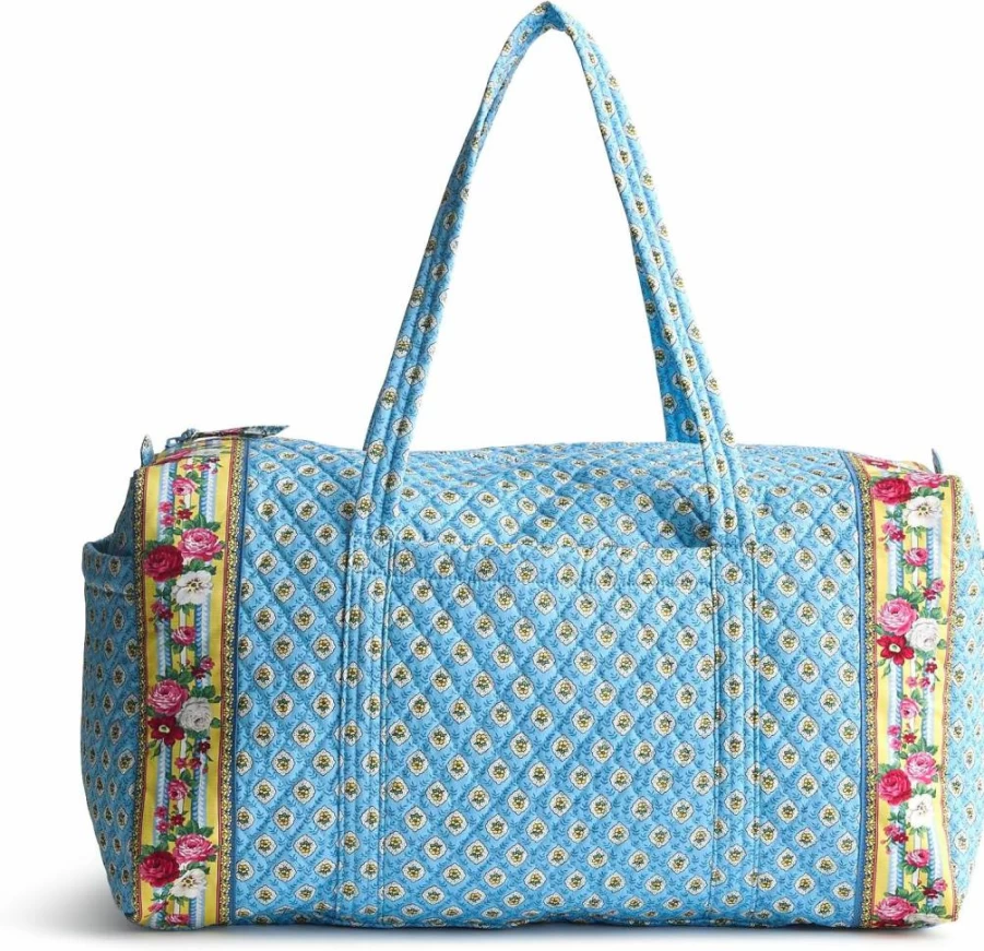 Vera Bradley Elizabeth Blue Original Duffel Bag - Large Cotton Travel Tote for Women, Spacious Carry-On Weekender with Premium Quality, Stylish Gym & Overnight Bag