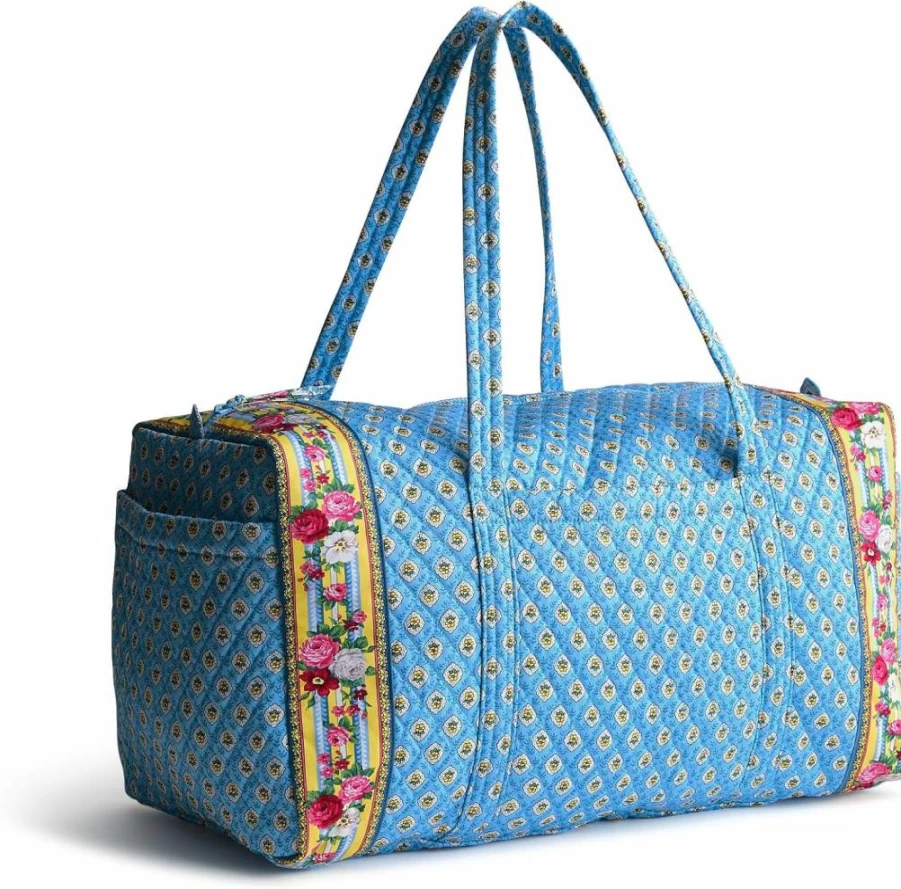 Vera Bradley Elizabeth Blue Original Duffel Bag - Large Cotton Travel Tote for Women, Spacious Carry-On Weekender with Premium Quality, Stylish Gym & Overnight Bag