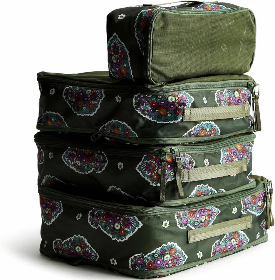 Vera Bradley Women's Lightweight Ripstop Polyester Packing Cube Set – 3-Piece Travel Organizers for Luggage & Suitcases