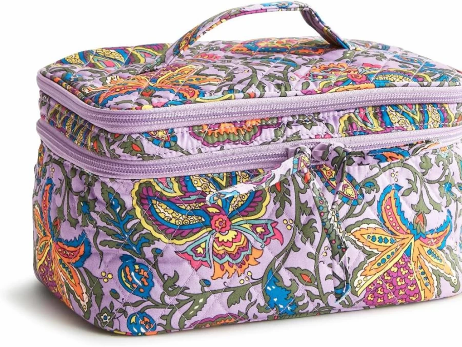 Vera Bradley Women's Cotton Cosmetic Bag – Premium Travel Makeup Case with Brush Holder