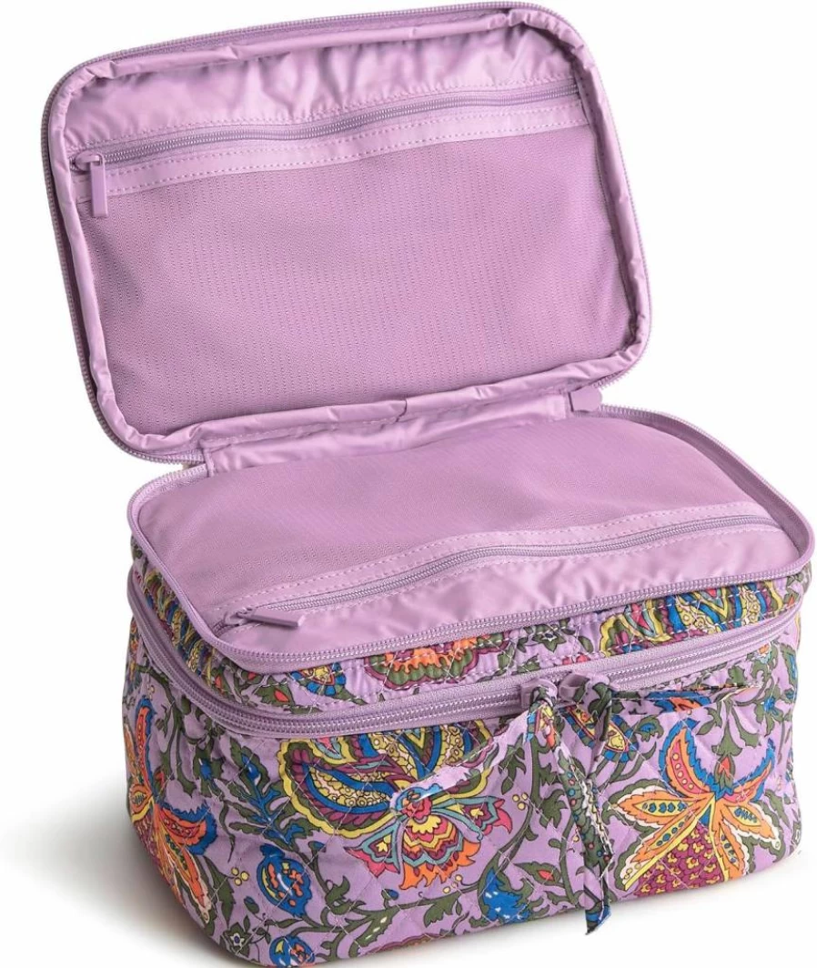 Vera Bradley Women's Cotton Cosmetic Bag – Premium Travel Makeup Case with Brush Holder