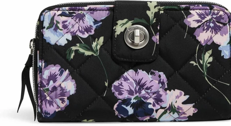 Vera Bradley Women's RFID Blocking Turnlock Wallet in Meadowlark Tan – Compact Leather-Free Design