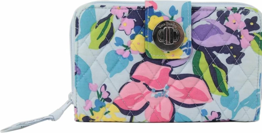 Vera Bradley Signature Cotton RFID Turnlock Wallet - Iconic Stylish Women's Zip-Around Clutch