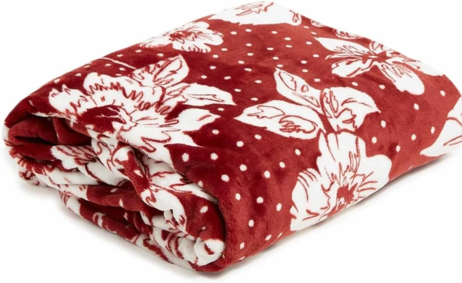 Vera Bradley Collegiate Plush XL Throw Blanket – Cardinal/White Rain Garden Design, Multiple Team Options