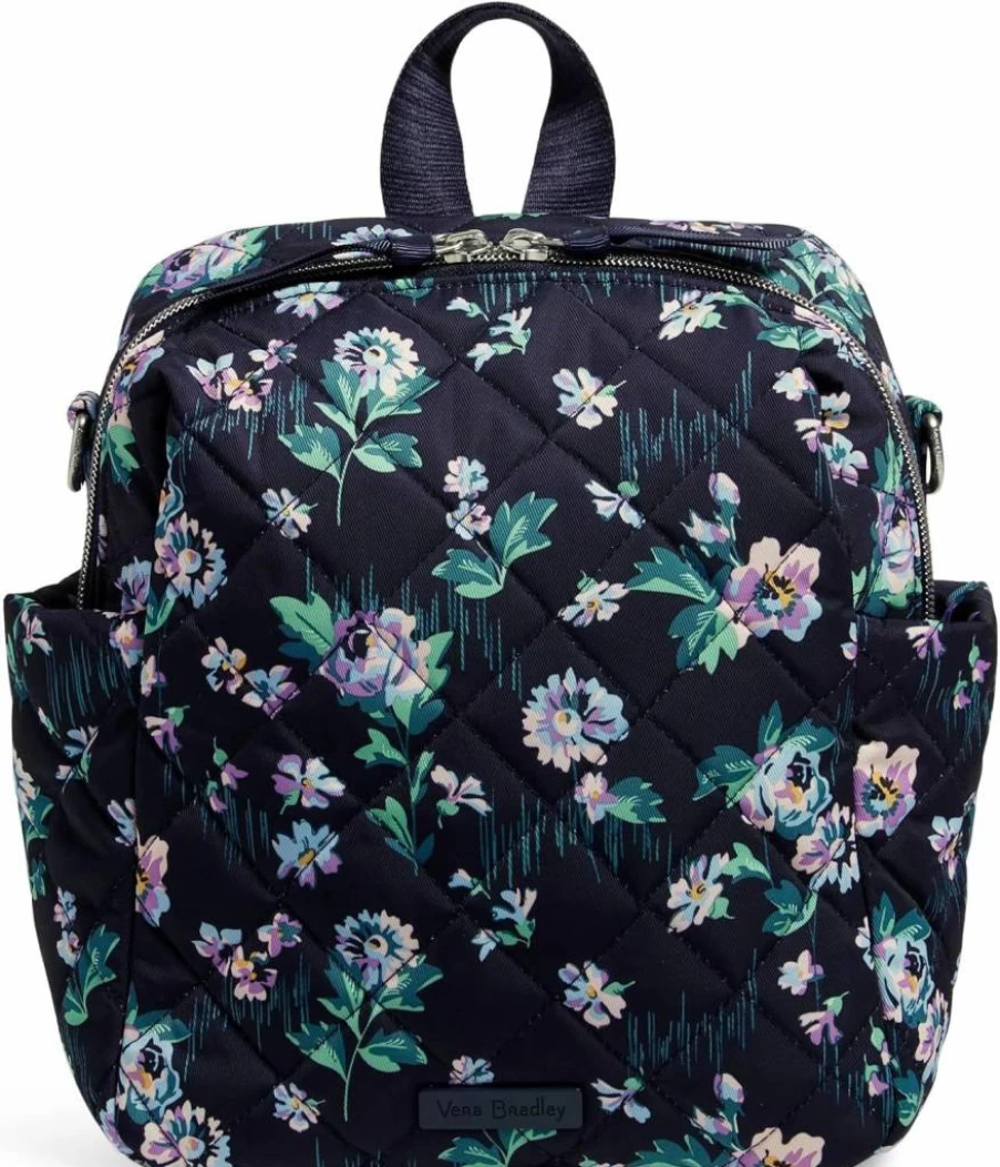 Vera Bradley Women's Small Black Convertible Backpack | Lightweight Twill Performance Backpack | Adjustable Crossbody or Shoulder Bag