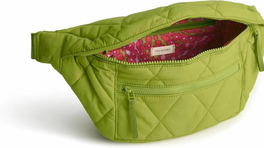Vera Bradley Featherweight Portnoy Crossbody Bag with Adjustable Long Strap in Spinach Green | Lightweight Vegan Leather Belt Bag