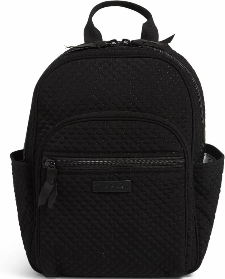 Vera Bradley True Black Small Microfiber Backpack for Women - Lightweight & Compact Daypack