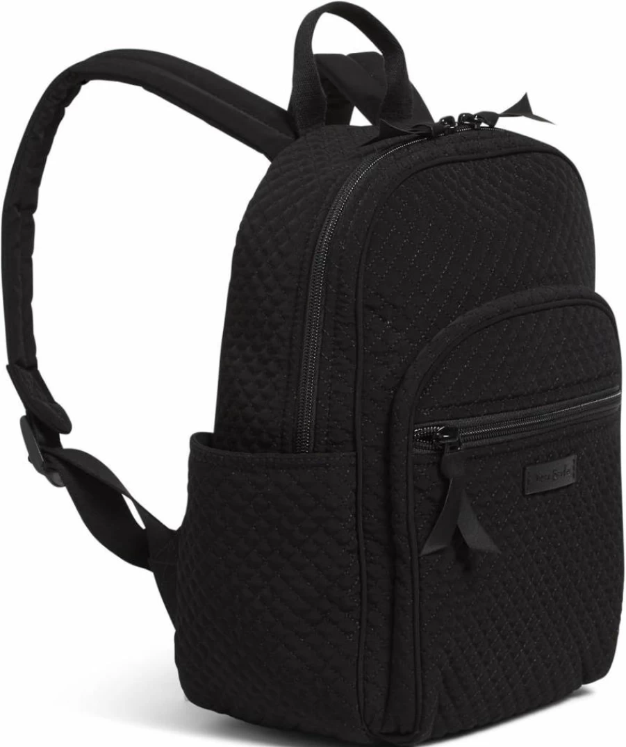 Vera Bradley True Black Small Microfiber Backpack for Women - Lightweight & Compact Daypack