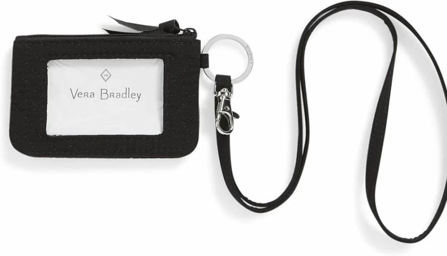 Vera Bradley Black Microfiber Zip ID Case with Lanyard Combo for Women - One Size