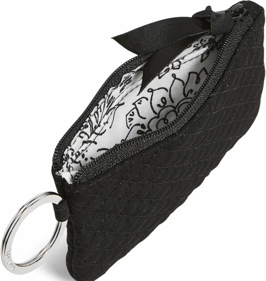 Vera Bradley Black Microfiber Zip ID Case with Lanyard Combo for Women - One Size