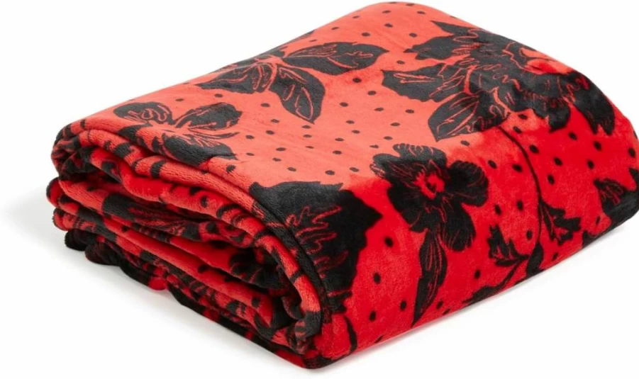 Vera Bradley Collegiate Plush XL Throw Blanket - Red/Black Rain Garden Design, Multiple Team Options, Ultra-Soft Cozy Blanket