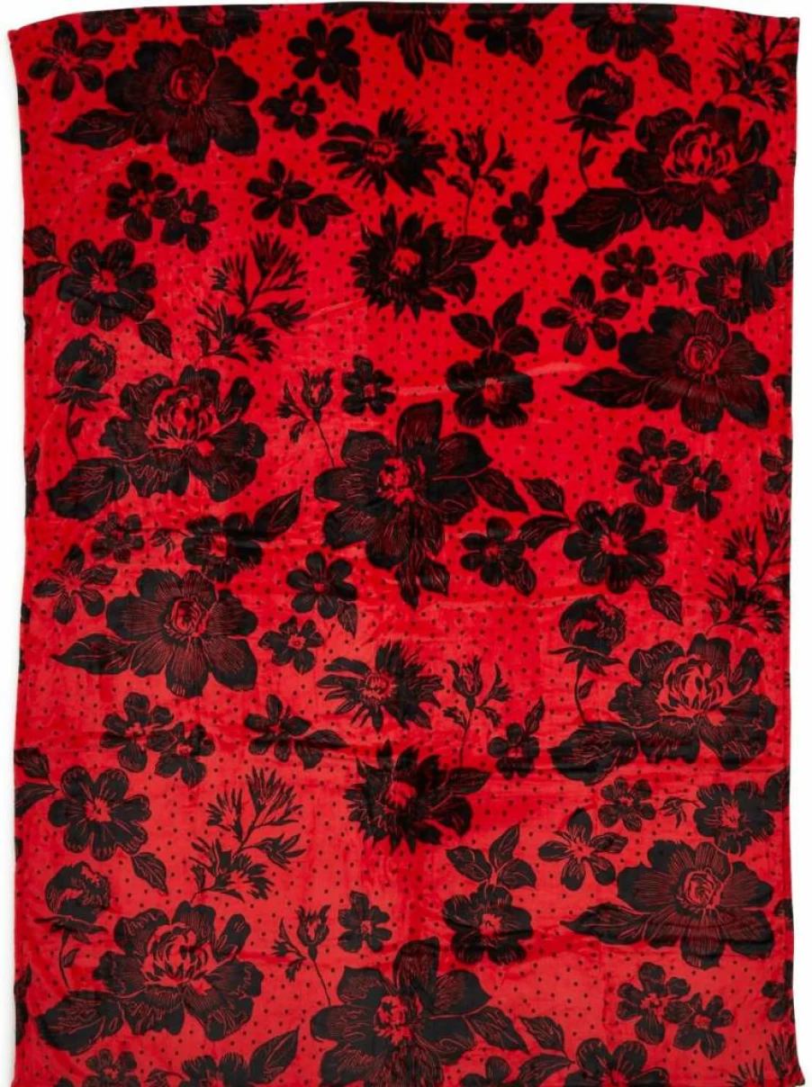 Vera Bradley Collegiate Plush XL Throw Blanket - Red/Black Rain Garden Design, Multiple Team Options, Ultra-Soft Cozy Blanket