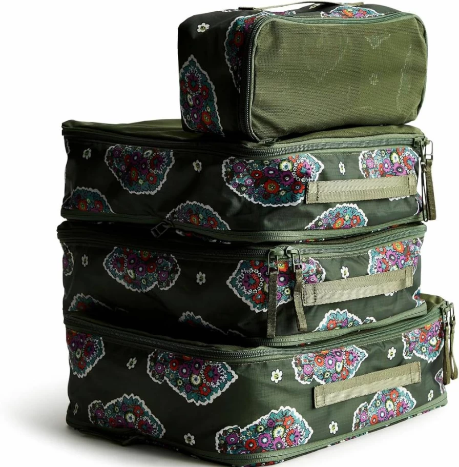 Vera Bradley Women's Lightweight Ripstop Polyester Packing Cube Set – 3-Piece Travel Organizers for Luggage & Suitcases