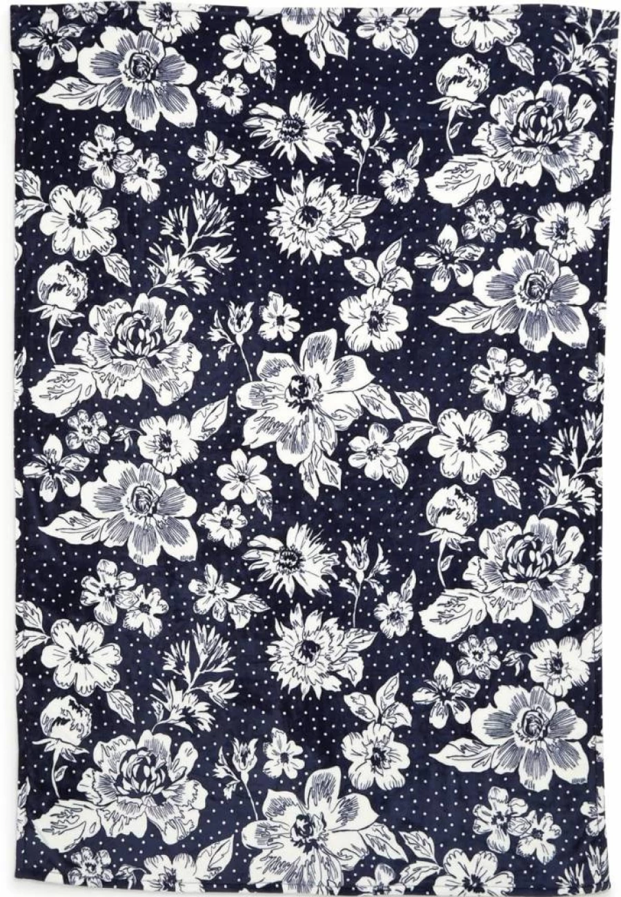Vera Bradley Collegiate Plush XL Throw Blanket - Navy/White Rain Garden Design, Multiple Team Options, Ultra-Soft Cozy Blanket