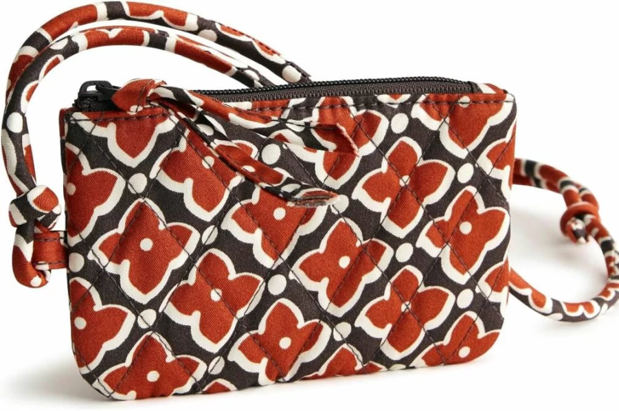 Vera Bradley Women's Cotton Zip ID Card Holder with Lanyard - Premium Wristlet Pouch for Keys & Essentials