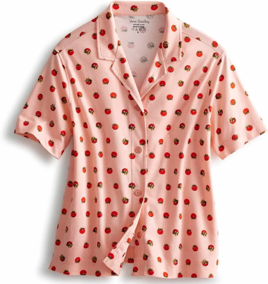Vera Bradley Women's Soft Cotton Button-Down Pajama Set - Comfortable Sleepwear Lounge Set