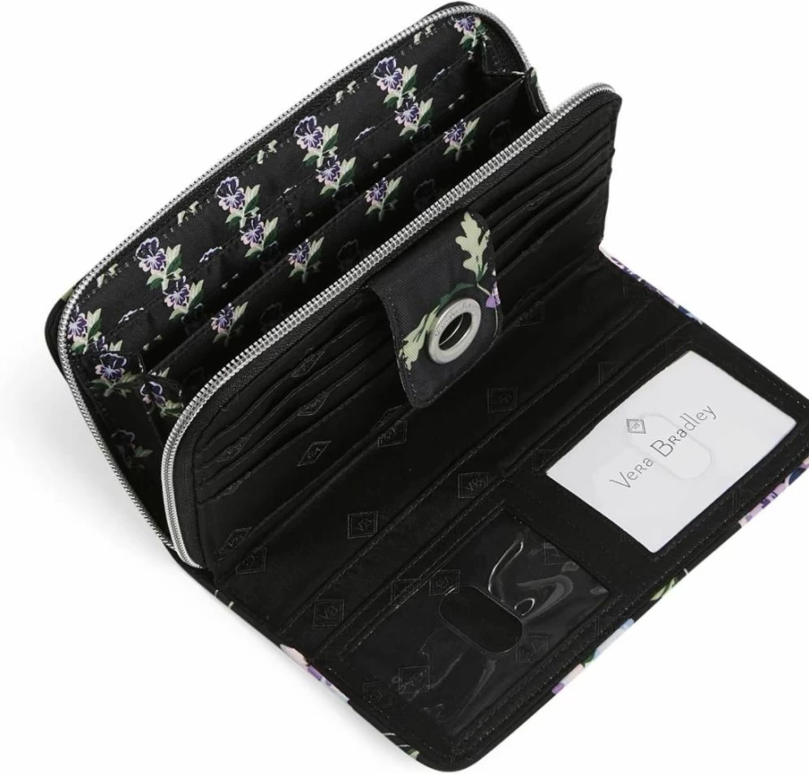 Vera Bradley Women's RFID Blocking Turnlock Wallet - Immersed Blooms Design, Compact Size, Secure Performance Twill Fabric