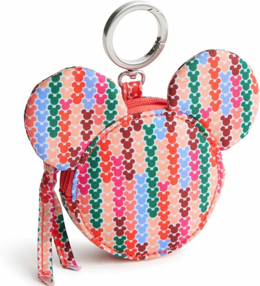 Vera Bradley Disney Mickey Mouse Nylon Zip Pouch with Charm, Meadow Stripe Pattern, One Size Crossbody Bag