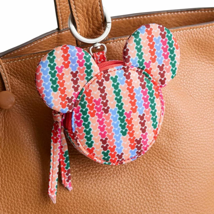Vera Bradley Disney Mickey Mouse Nylon Zip Pouch with Charm, Meadow Stripe Pattern, One Size Crossbody Bag