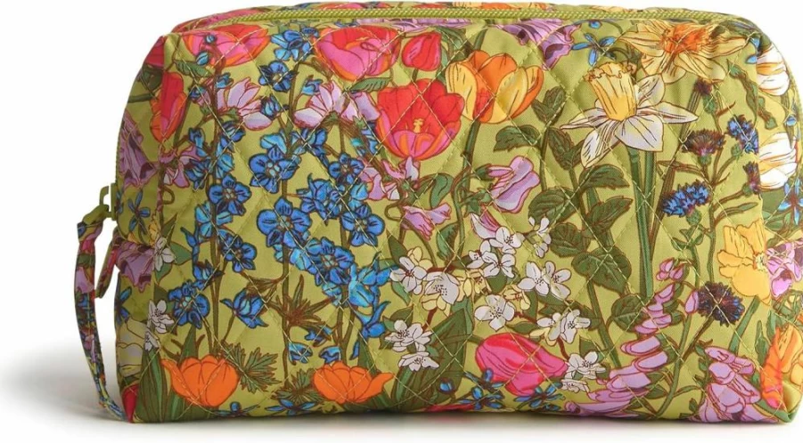 Vera Bradley Medium Cosmetic Bag in Premium Cotton, Meadow Bouquet Floral Design, Travel Toiletry Pouch