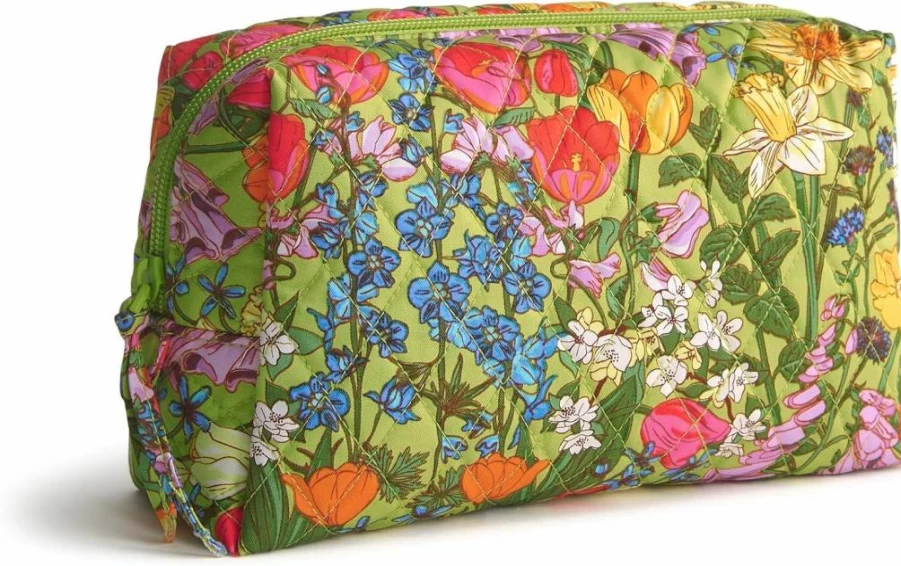 Vera Bradley Medium Cosmetic Bag in Premium Cotton, Meadow Bouquet Floral Design, Travel Toiletry Pouch