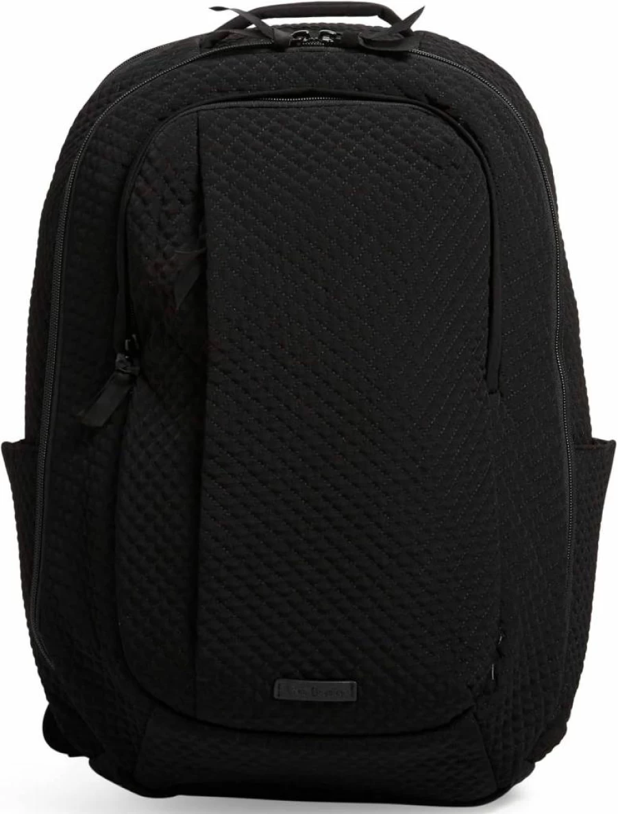 Vera Bradley Classic Black Large Travel Backpack for Women - Lightweight Microfiber Carry-On Bag