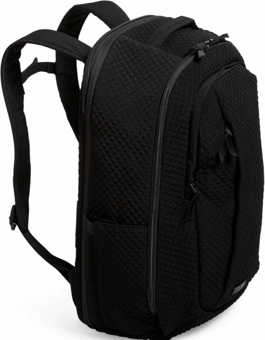 Vera Bradley Classic Black Large Travel Backpack for Women - Lightweight Microfiber Carry-On Bag