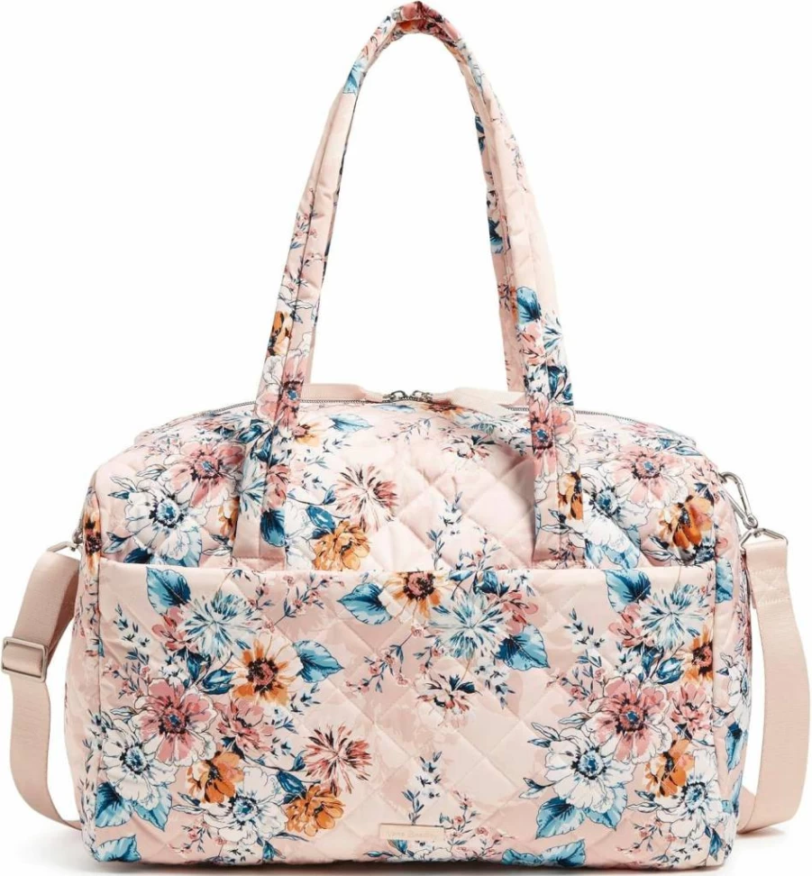Vera Bradley Medium Travel Duffle Bag for Women - Lightweight Performance Twill, Blooms & Branches Navy Blue, Spacious One-Size Carry-On
