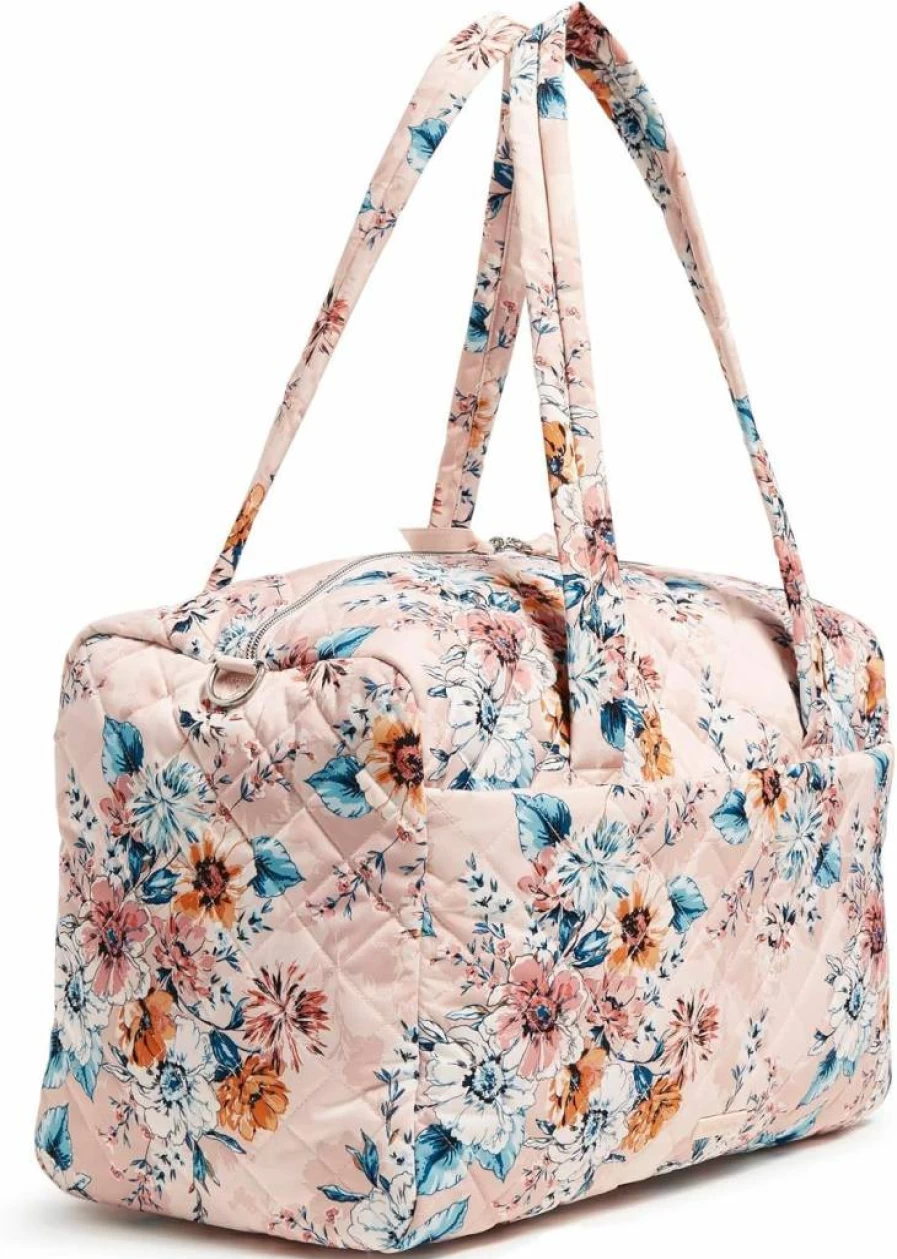 Vera Bradley Medium Travel Duffle Bag for Women - Lightweight Performance Twill, Blooms & Branches Navy Blue, Spacious One-Size Carry-On