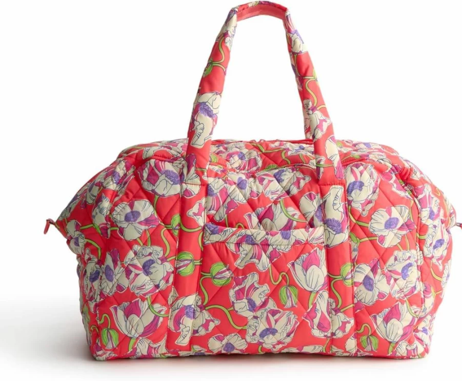 Vera Bradley Swirling Poppies Featherweight Large Weekender Travel Bag - Miramar Lightweight Durable Carryall