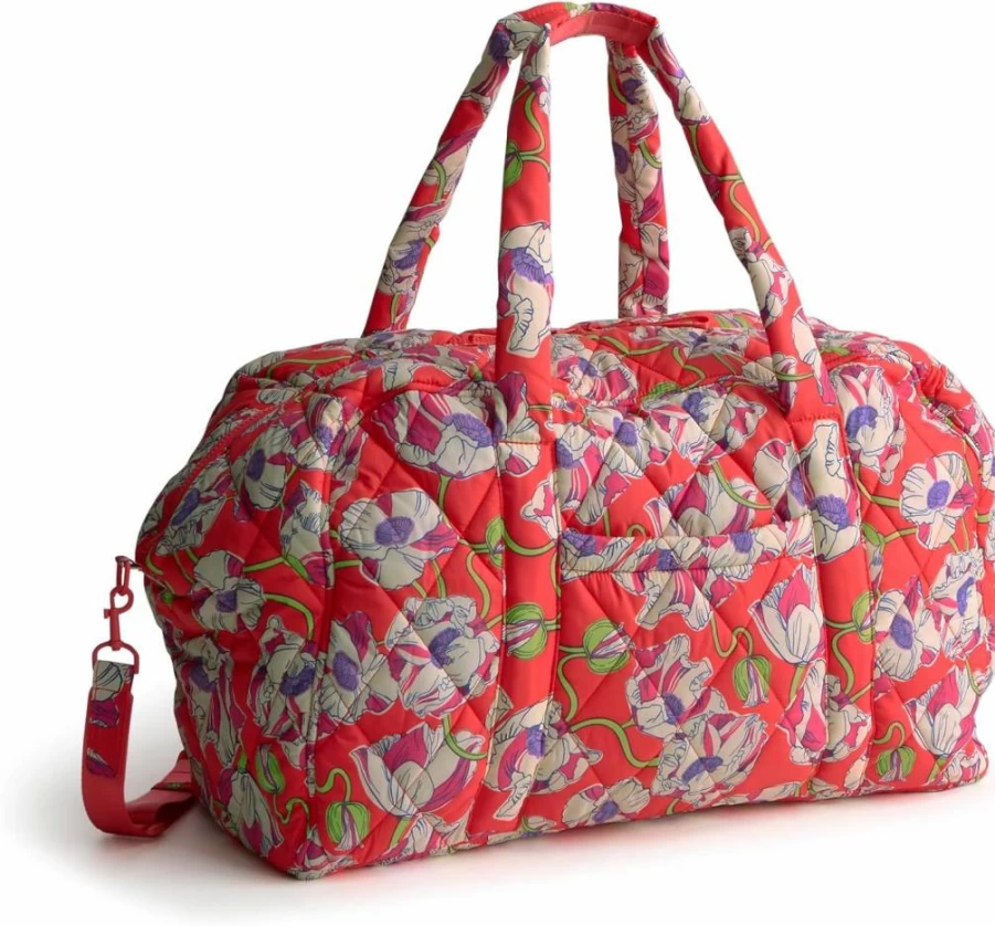 Vera Bradley Swirling Poppies Featherweight Large Weekender Travel Bag - Miramar Lightweight Durable Carryall